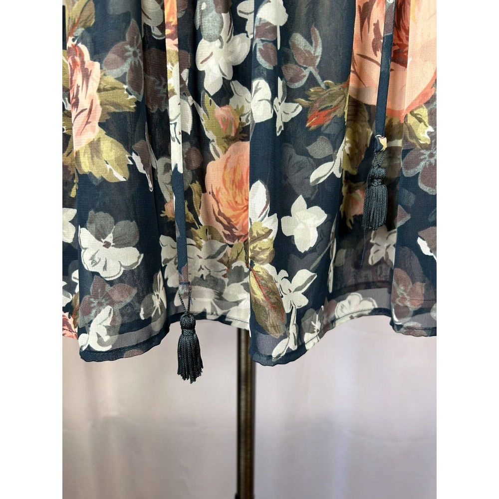 Show Me Your Mumu Womens Sz M floral Bell Sleeve Blouse black and pink see thru - Picture 3 of 8